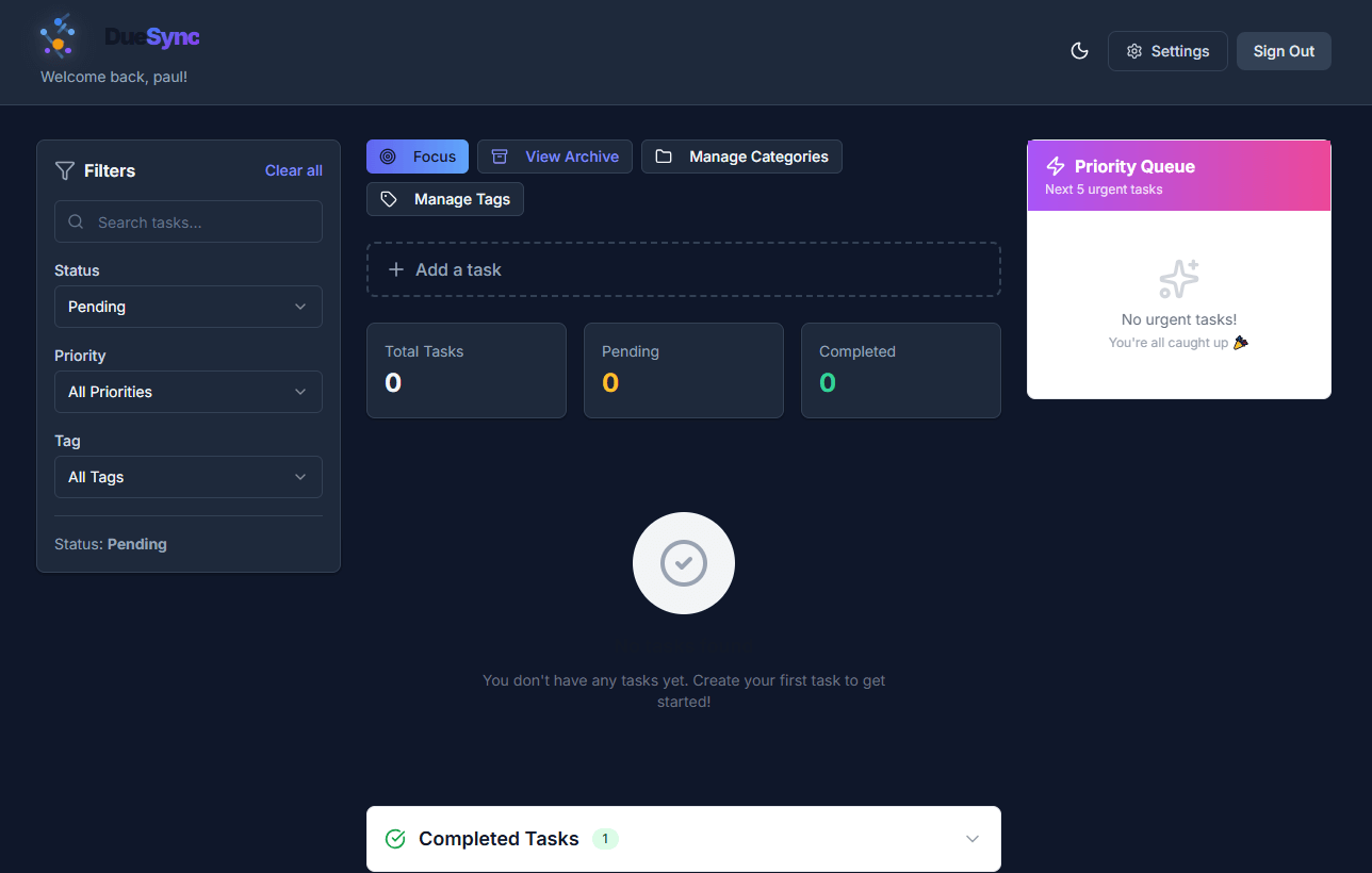 DueSync task management platform